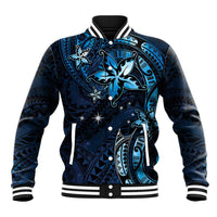 Hawaii Makahiki Season Baseball Jacket Floral Tribal Tattoo Blue Galaxy LT05 Unisex Blue - Polynesian Pride