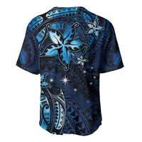 Hawaii Makahiki Season Baseball Jersey Floral Tribal Tattoo Blue Galaxy