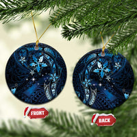 Hawaii Makahiki Season Ceramic Ornament Floral Tribal Tattoo Blue Galaxy LT05 Circle Blue - Polynesian Pride