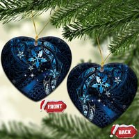 Hawaii Makahiki Season Ceramic Ornament Floral Tribal Tattoo Blue Galaxy LT05 Heart Blue - Polynesian Pride