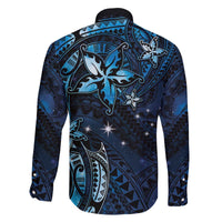 Hawaii Makahiki Season Family Matching Off Shoulder Short Dress and Hawaiian Shirt Floral Tribal Tattoo Blue Galaxy