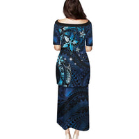 Hawaii Makahiki Season Family Matching Puletasi and Hawaiian Shirt Floral Tribal Tattoo Blue Galaxy
