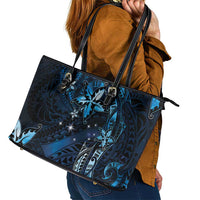 Hawaii Makahiki Season Leather Tote Bag Floral Tribal Tattoo Blue Galaxy LT05 - Polynesian Pride