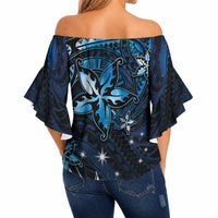 Hawaii Makahiki Season Off Shoulder Wrap Waist Top Floral Tribal Tattoo Blue Galaxy LT05 - Polynesian Pride