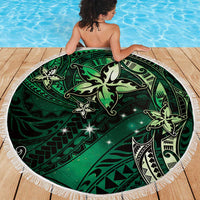 Hawaii Makahiki Season Beach Blanket Floral Tribal Tattoo Green Galaxy LT05 - Polynesian Pride