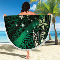 Hawaii Makahiki Season Beach Blanket Floral Tribal Tattoo Green Galaxy LT05 - Polynesian Pride