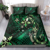 Hawaii Makahiki Season Bedding Set Floral Tribal Tattoo Green Galaxy