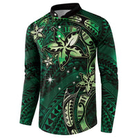 Hawaii Makahiki Season Button Sweatshirt Floral Tribal Tattoo Green Galaxy LT05 - Polynesian Pride