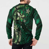 Hawaii Makahiki Season Button Sweatshirt Floral Tribal Tattoo Green Galaxy LT05 - Polynesian Pride