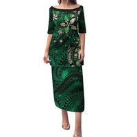 Hawaii Makahiki Season Family Matching Puletasi and Hawaiian Shirt Floral Tribal Tattoo Green Galaxy