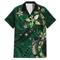 Hawaii Makahiki Season Family Matching Short Sleeve Bodycon Dress and Hawaiian Shirt Floral Tribal Tattoo Green Galaxy