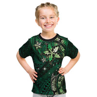 Hawaii Makahiki Season Kid T Shirt Floral Tribal Tattoo Green Galaxy