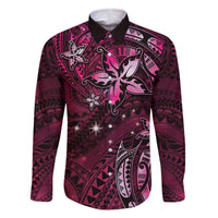 Hawaii Makahiki Season Family Matching Off Shoulder Short Dress and Hawaiian Shirt Floral Tribal Tattoo Pink Galaxy