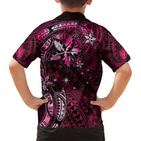 Hawaii Makahiki Season Family Matching Summer Maxi Dress and Hawaiian Shirt Floral Tribal Tattoo Pink Galaxy