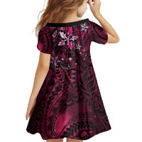 Hawaii Makahiki Season Family Matching Summer Maxi Dress and Hawaiian Shirt Floral Tribal Tattoo Pink Galaxy