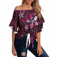 Hawaii Makahiki Season Off Shoulder Wrap Waist Top Floral Tribal Tattoo Pink Galaxy LT05 - Polynesian Pride