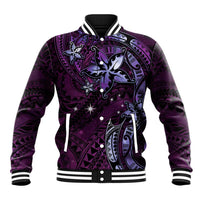 Hawaii Makahiki Season Baseball Jacket Floral Tribal Tattoo Purple Galaxy LT05 Unisex Purple - Polynesian Pride