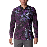 Hawaii Makahiki Season Button Sweatshirt Floral Tribal Tattoo Purple Galaxy LT05 - Polynesian Pride