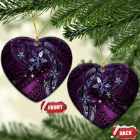 Hawaii Makahiki Season Ceramic Ornament Floral Tribal Tattoo Purple Galaxy LT05 Heart Purple - Polynesian Pride