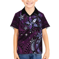 Hawaii Makahiki Season Family Matching Tank Maxi Dress and Hawaiian Shirt Floral Tribal Tattoo Purple Galaxy