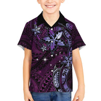 Hawaii Makahiki Season Kid Hawaiian Shirt Floral Tribal Tattoo Purple Galaxy