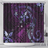 Hawaii Makahiki Season Shower Curtain Floral Tribal Tattoo Purple Galaxy