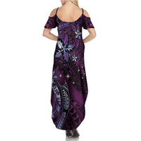 Hawaii Makahiki Season Summer Maxi Dress Floral Tribal Tattoo Purple Galaxy LT05 - Polynesian Pride
