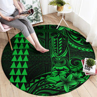 Hawaii Hauoli Makahiki Hou Round Carpet Lono Hawaiian God Kakau Polynesian Tribal Green LT05 - Polynesian Pride