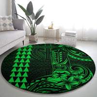 Hawaii Hauoli Makahiki Hou Round Carpet Lono Hawaiian God Kakau Polynesian Tribal Green LT05 - Polynesian Pride