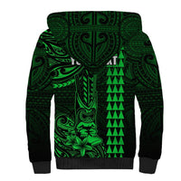 Personalized Hawaii Hauoli Makahiki Hou Sherpa Hoodie Lono Hawaiian God Kakau Polynesian Tribal Green LT05 - Polynesian Pride
