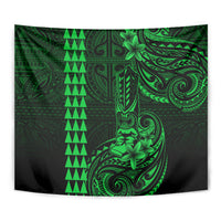 Hawaii Hauoli Makahiki Hou Tapestry Lono Hawaiian God Kakau Polynesian Tribal Green LT05 - Polynesian Pride