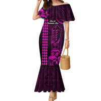 Personalized Hawaii Hauoli Makahiki Hou Mermaid Dress Lono Hawaiian God Kakau Polynesian Tribal Pink LT05 Women Pink - Polynesian Pride