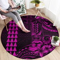 Hawaii Hauoli Makahiki Hou Round Carpet Lono Hawaiian God Kakau Polynesian Tribal Pink LT05 - Polynesian Pride