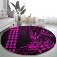 Hawaii Hauoli Makahiki Hou Round Carpet Lono Hawaiian God Kakau Polynesian Tribal Pink LT05 - Polynesian Pride