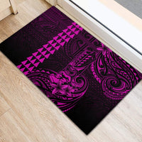 Hawaii Hauoli Makahiki Hou Rubber Doormat Lono Hawaiian God Kakau Polynesian Tribal Pink LT05 - Polynesian Pride