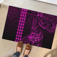 Hawaii Hauoli Makahiki Hou Rubber Doormat Lono Hawaiian God Kakau Polynesian Tribal Pink LT05 - Polynesian Pride