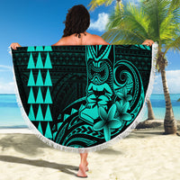 Hawaii Hauoli Makahiki Hou Beach Blanket Lono Hawaiian God Kakau Polynesian Tribal Turquoise LT05 - Wonder Print Shop