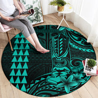 Hawaii Hauoli Makahiki Hou Round Carpet Lono Hawaiian God Kakau Polynesian Tribal Turquoise LT05 - Polynesian Pride