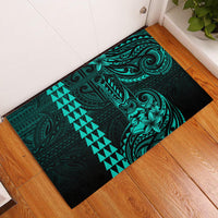 Hawaii Hauoli Makahiki Hou Rubber Doormat Lono Hawaiian God Kakau Polynesian Tribal Turquoise LT05 Turquoise - Polynesian Pride