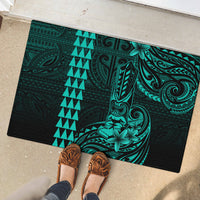 Hawaii Hauoli Makahiki Hou Rubber Doormat Lono Hawaiian God Kakau Polynesian Tribal Turquoise LT05 - Polynesian Pride
