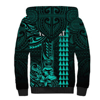 Personalized Hawaii Hauoli Makahiki Hou Sherpa Hoodie Lono Hawaiian God Kakau Polynesian Tribal Turquoise LT05 - Polynesian Pride