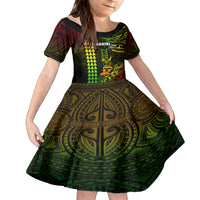 Personalized Hawaii Hauoli Makahiki Hou Kid Short Sleeve Dress Lono Hawaiian God Kakau Polynesian Tribal Reggae LT05 KID Reggae - Polynesian Pride
