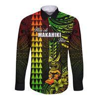 Personalized Hawaii Hauoli Makahiki Hou Long Sleeve Button Shirt Lono Hawaiian God Kakau Polynesian Tribal Reggae LT05 Unisex Reggae - Polynesian Pride