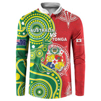 Custom Tonga Australia Rugby Button Sweatshirt Kangaroos And Tonga Mate Maa Together LT05 Green - Polynesian Pride