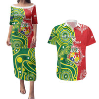 Custom Tonga Australia Rugby Couples Matching Puletasi and Hawaiian Shirt Kangaroos And Tonga Mate Maa Together LT05 Green - Polynesian Pride
