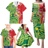 Custom Tonga Australia Rugby Family Matching Puletasi and Hawaiian Shirt Kangaroos And Tonga Mate Maa Together