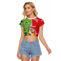 Custom Tonga Australia Rugby Raglan Cropped T Shirt Kangaroos And Tonga Mate Maa Together LT05 Female Green - Polynesian Pride