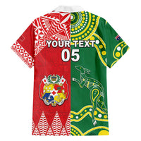 Custom Tonga XIII And Australia Kangaroos Family Matching Off Shoulder Short Dress and Hawaiian Shirt Mate Maa Tongan Ngatu With Aboriginal