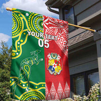 Custom Tonga XIII And Australia Kangaroos Garden Flag Mate Maa Tongan Ngatu With Aboriginal LT05 - Polynesian Pride