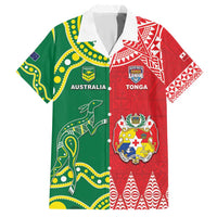 Custom Tonga XIII And Australia Kangaroos Hawaiian Shirt Mate Maa Tongan Ngatu With Aboriginal LT05 Red - Polynesian Pride